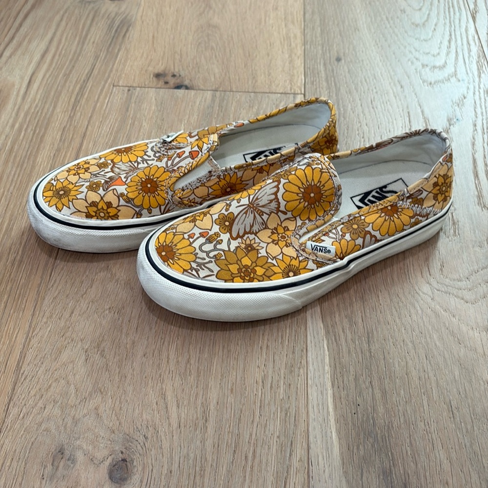 Vans Floral Slip-On Sneakers in Mustard Yellow and White